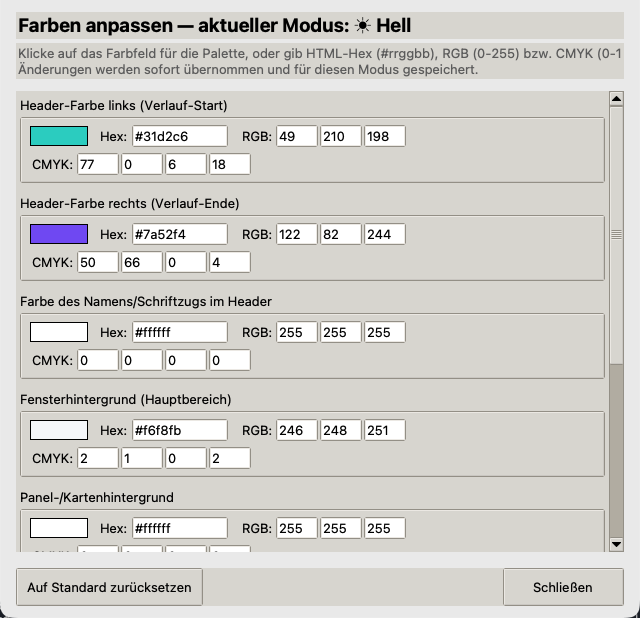 Farb- und Theme-Einstellungen in ChillHub